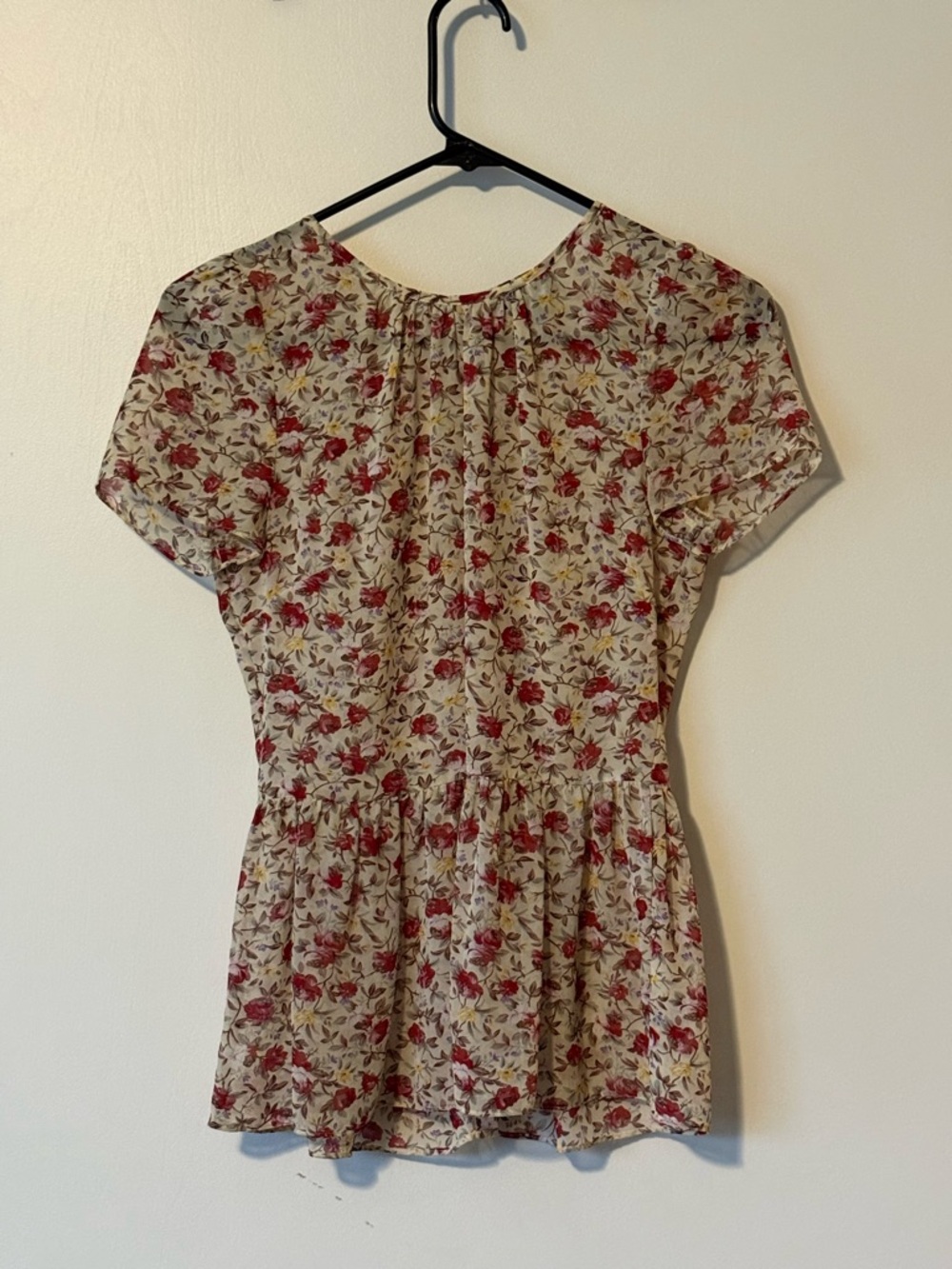 Warehouse Cream Floral Peplum Blouse UK 6 / US 2